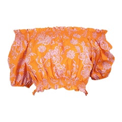 Xirena Orangefarbenes schulterfreies Oberteil mit Blumendruck Größe XS