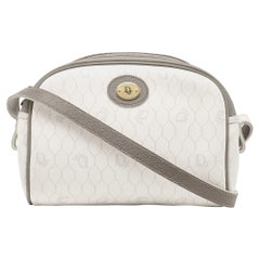 Used Dior White/Grey Honeycomb Coated Canvas Shoulder Bag