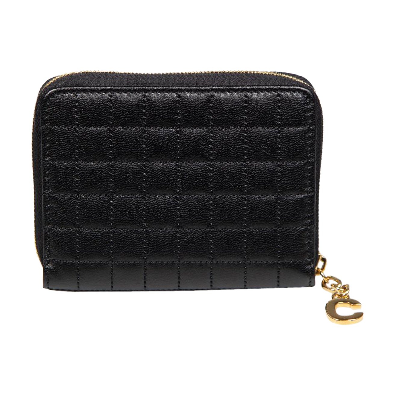 Céline Black Leather C Charm Quilted Wallet For Sale