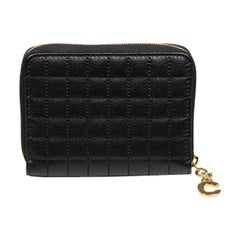 Used Céline Black Leather C Charm Quilted Wallet