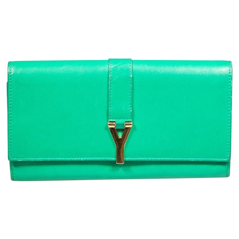 Saint Laurent Green Leather Chyc Long Wallet For Sale