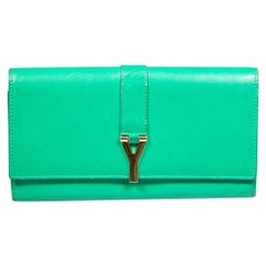 Used Saint Laurent Green Leather Chyc Long Wallet