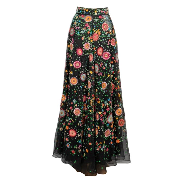 Dior Flowered Silk Skirt in Black Muslin For Sale