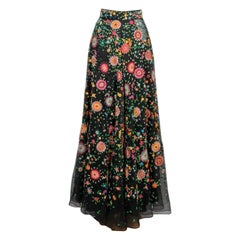 Dior Flowered Silk Skirt in Black Muslin