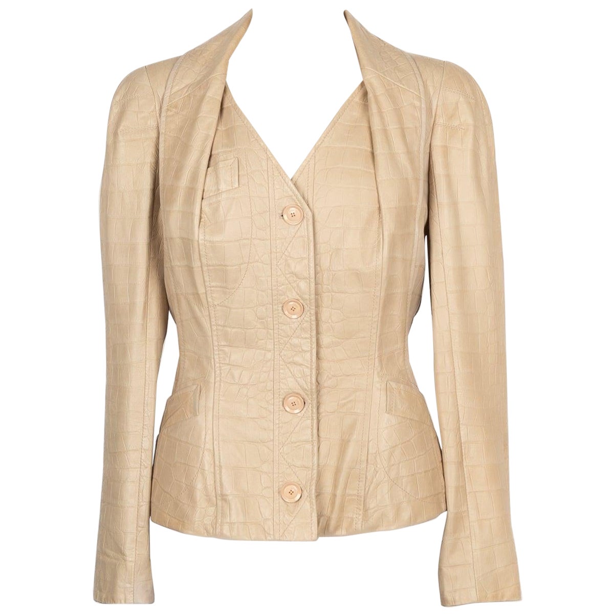 Dior Lamb Leather Jacket with Crocodile Print in Beige Tones, 2005 For Sale