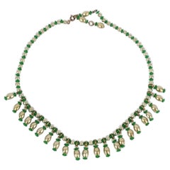 Vintage Short Green Necklace with Golden Metal