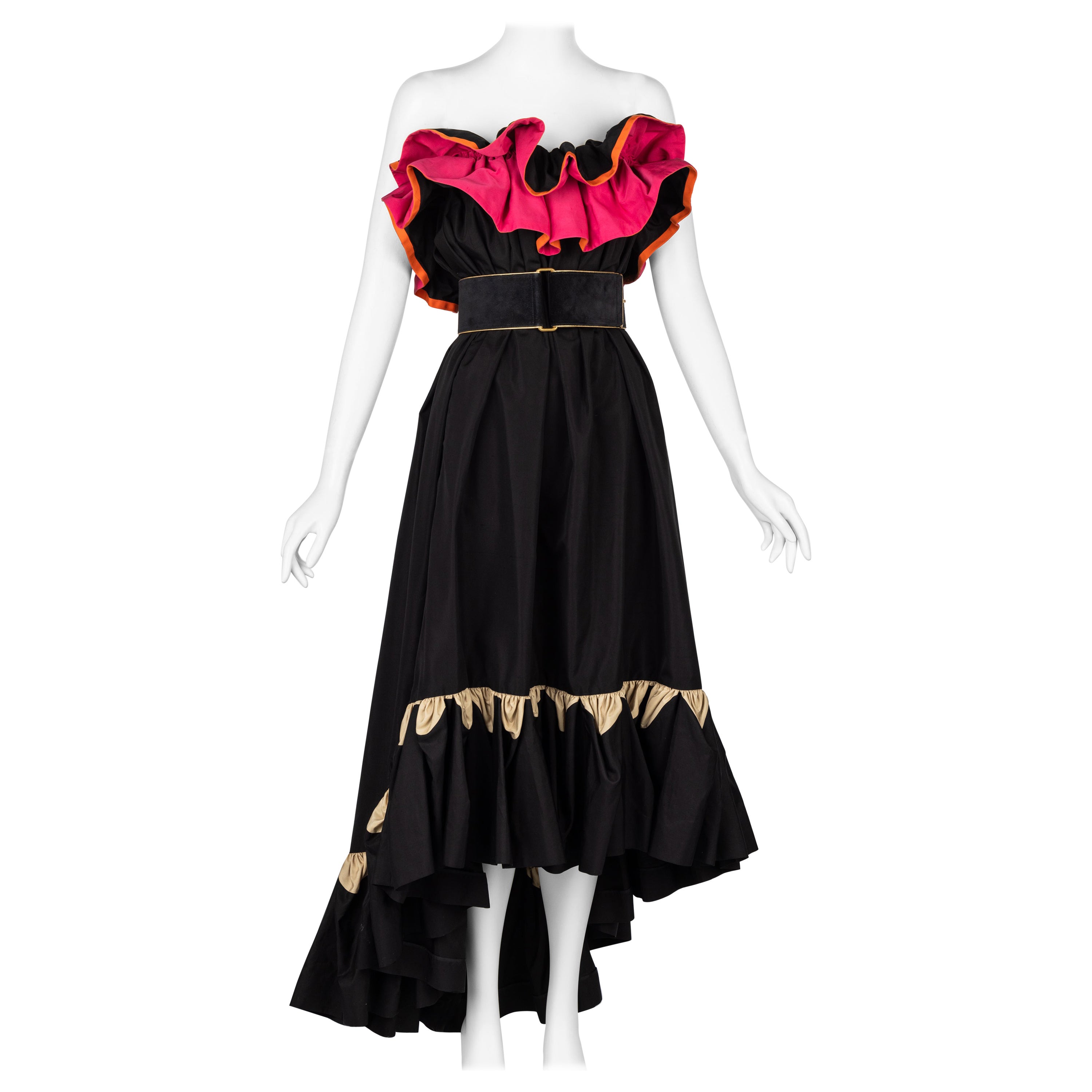Yves Saint Laurent Runway Balck & Pink Flamenco Dress YSL , Spring 2011 For Sale