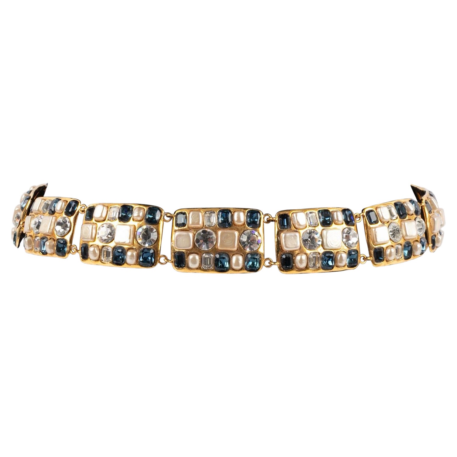 Chanel Jewelry Belt with Rhinestones and Costume Pearly Cabochons, 2006 For Sale