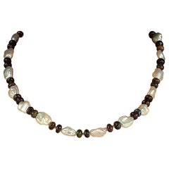 Halskette, AJD 19 Zoll Schwarzer Opal und weiße Keshi-Perlen