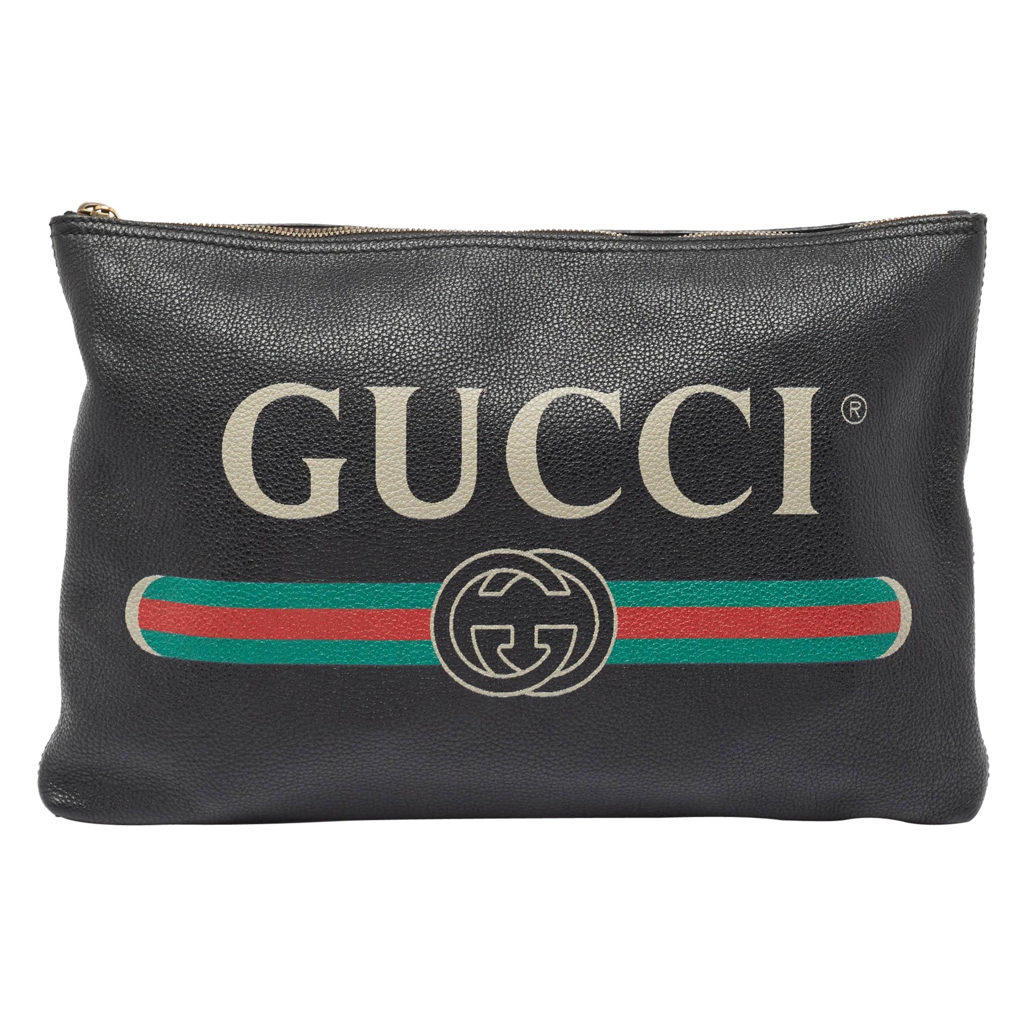 Gucci Black Logo Web Zip Pouch For Sale