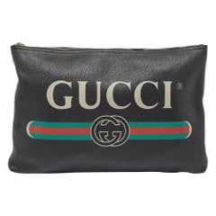 Gucci - Pochette zippée en toile avec logo noir