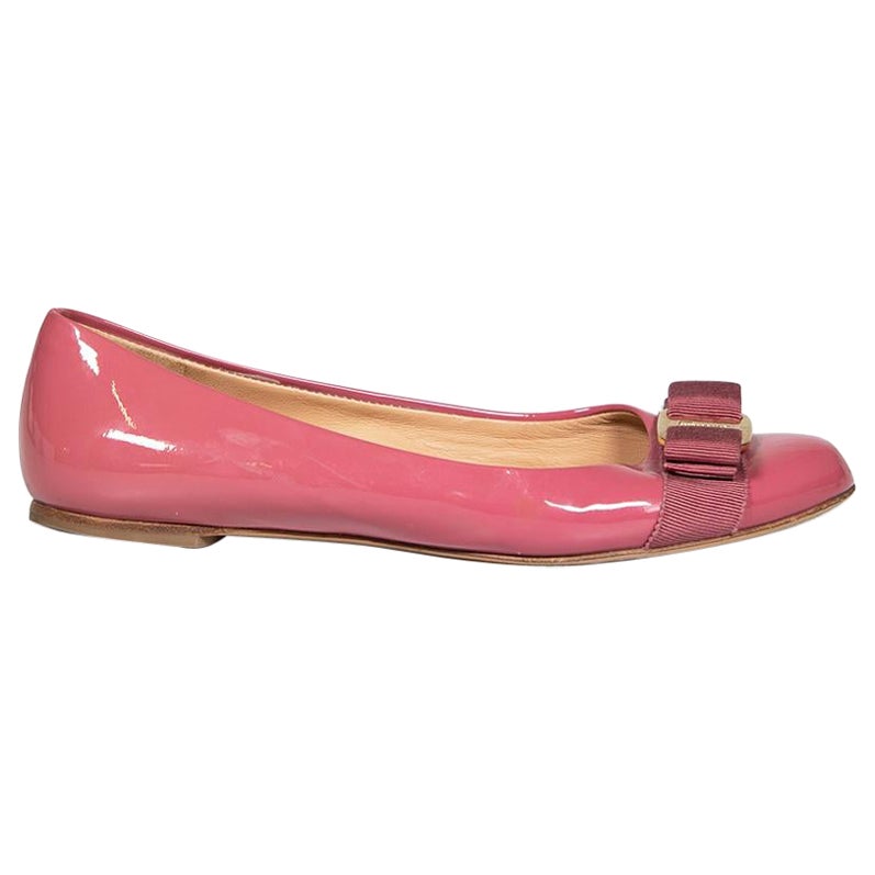 Salvatore Ferragamo Pink Patent Vara Ballet Flats Size US 7 For Sale