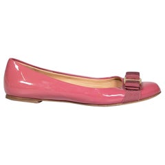 Used Salvatore Ferragamo Pink Patent Vara Ballet Flats Size US 7