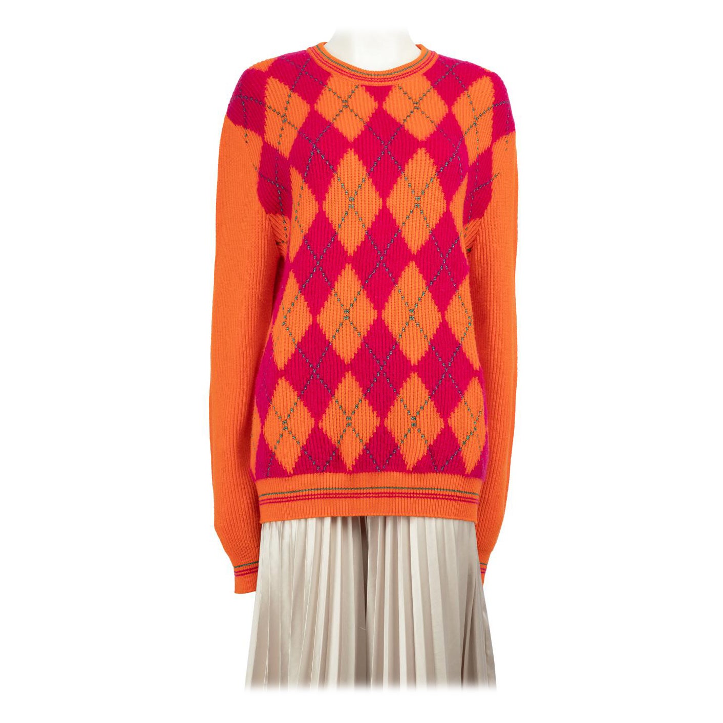 Versace Orange Argyle Knitted Jumper Size L For Sale