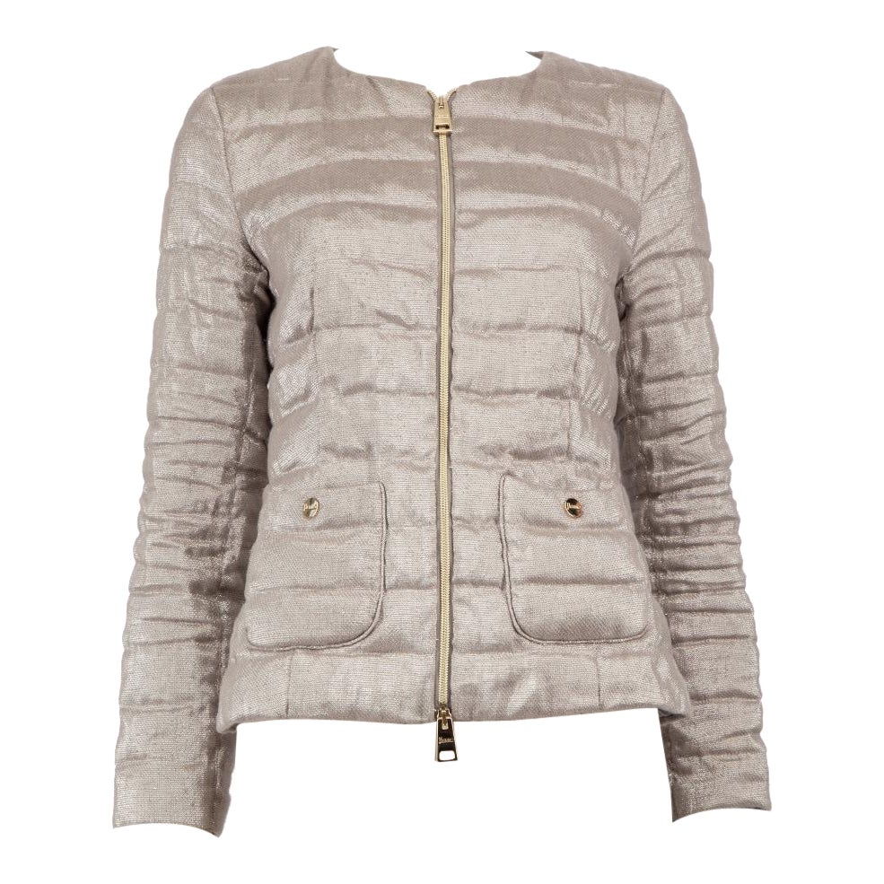 Herno Beige Metallic Accent Puffer Jacket Size M For Sale