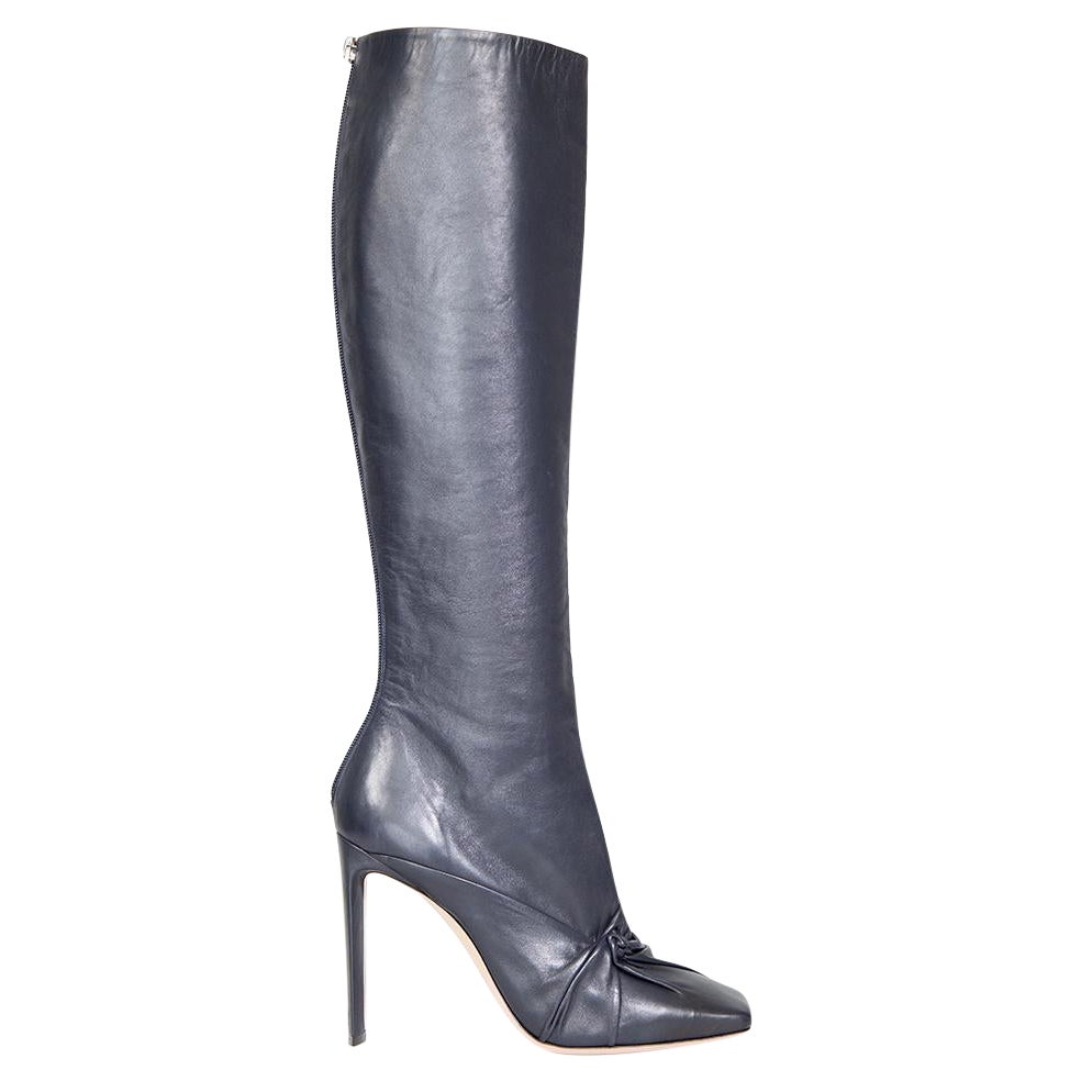 Giorgio Armani Navy Leather Ruched Detail Boots Size IT 41 For Sale