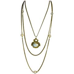 Vintage Goldette Multi Strand Opalescent Glass/ Fob Necklace