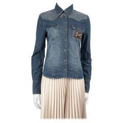 Philipp Plein Blue Denim Embellished Shirt Size M