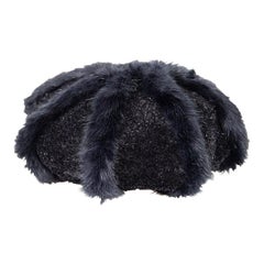 Giorgio Armani Black Faux Fur Trim Glitter Beanie