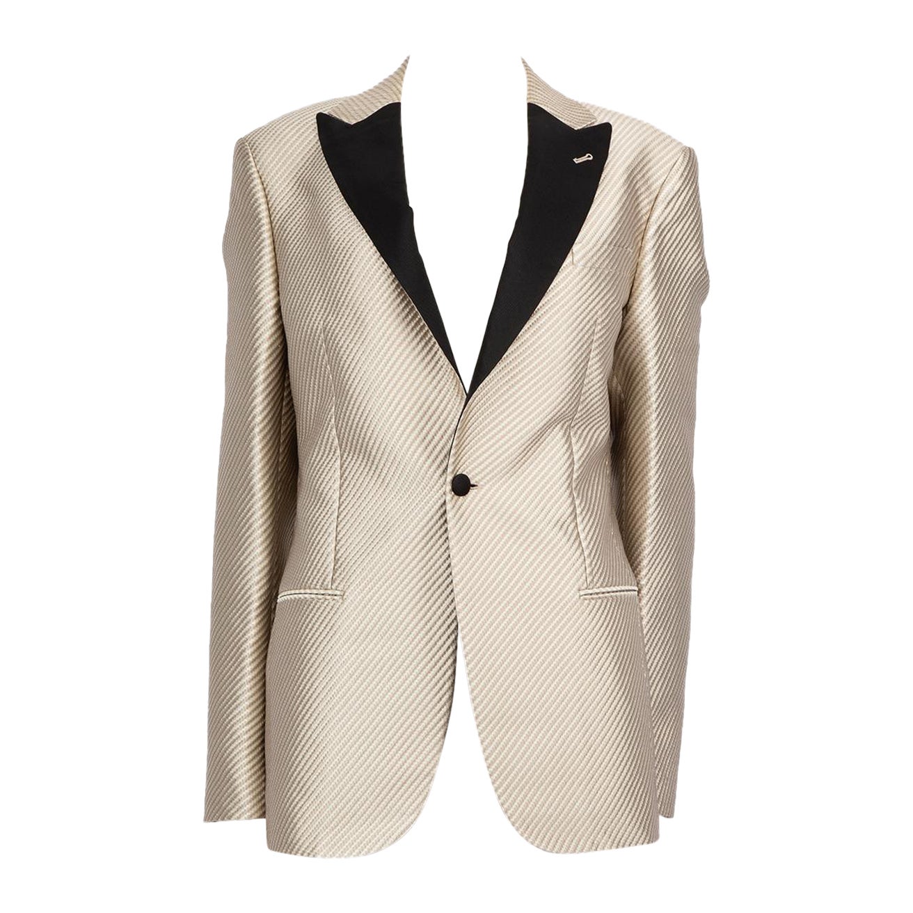 Giorgio Armani Ecru Jacquard Striped Blazer Size XXXL For Sale