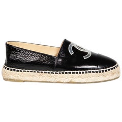 Chanel Black Leather CC Cap Toe Espadrilles Size IT 36