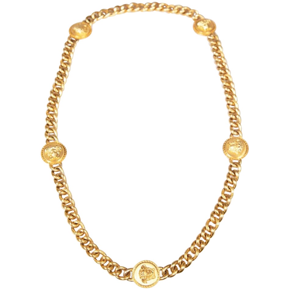 Versace Gold Medusa Head Chunky Chain Necklace For Sale