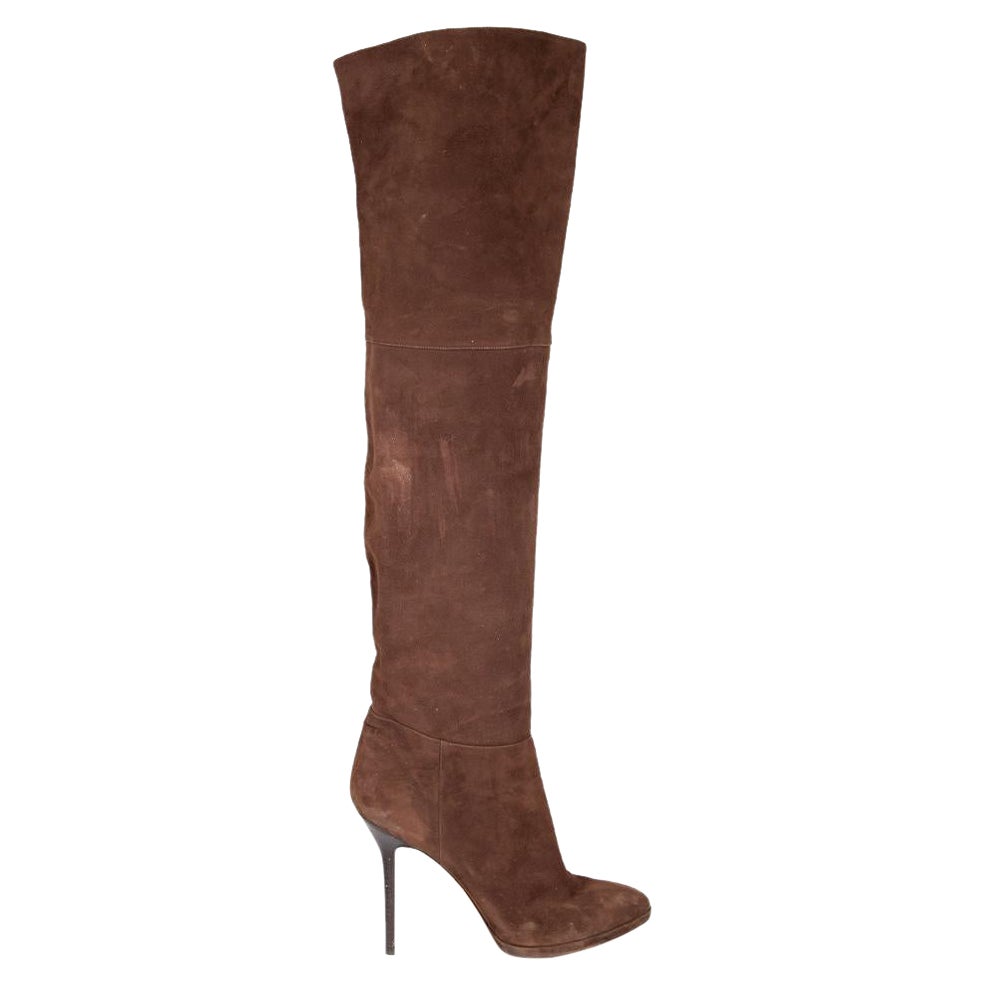 Jimmy Choo Brown Suede Over-The-Knee Boots Size IT 40 For Sale