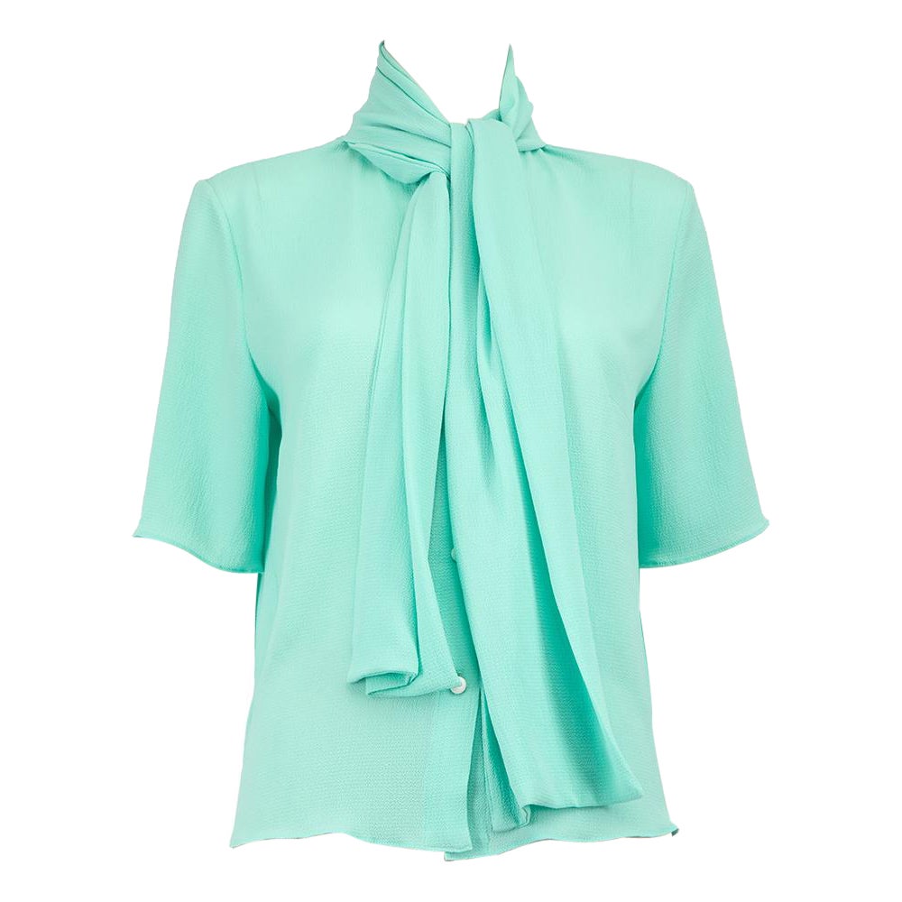 Edeline Lee Turquoise Neck Scarf Blouse Size L For Sale