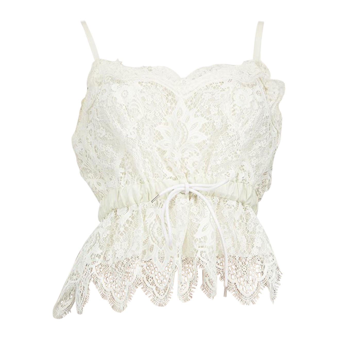 Sacai White Lace Drawstring Sleeveless Top Size S For Sale