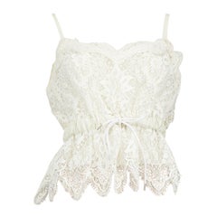 Used Sacai White Lace Drawstring Sleeveless Top Size S
