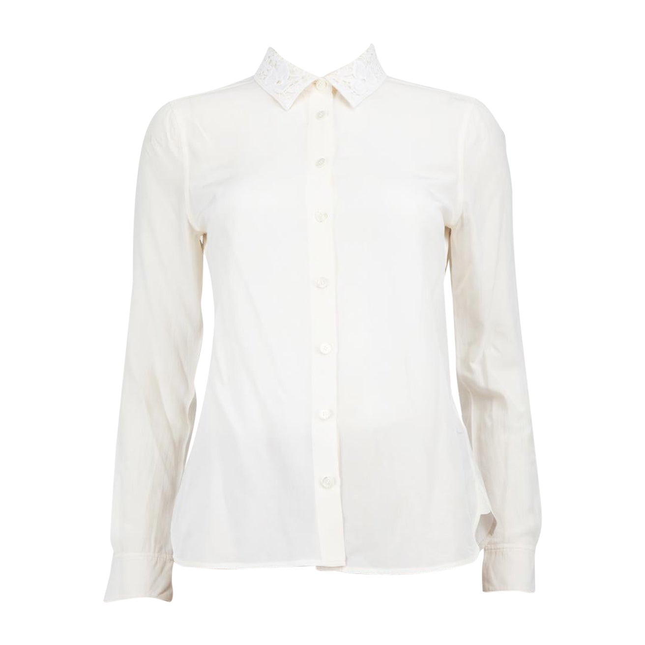 Burberry White Silk Lace Collar Sheer Blouse Size XS For Sale