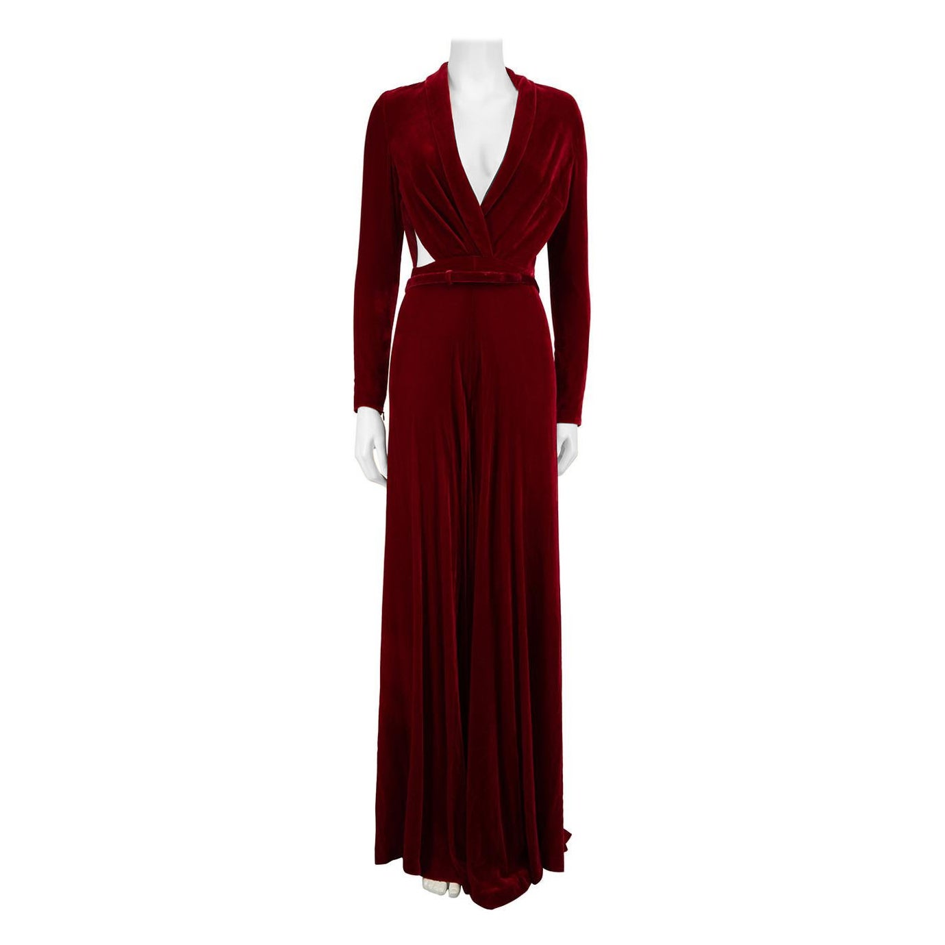 Honayda Red Velvet Cut Out Jumpsuit Size S For Sale