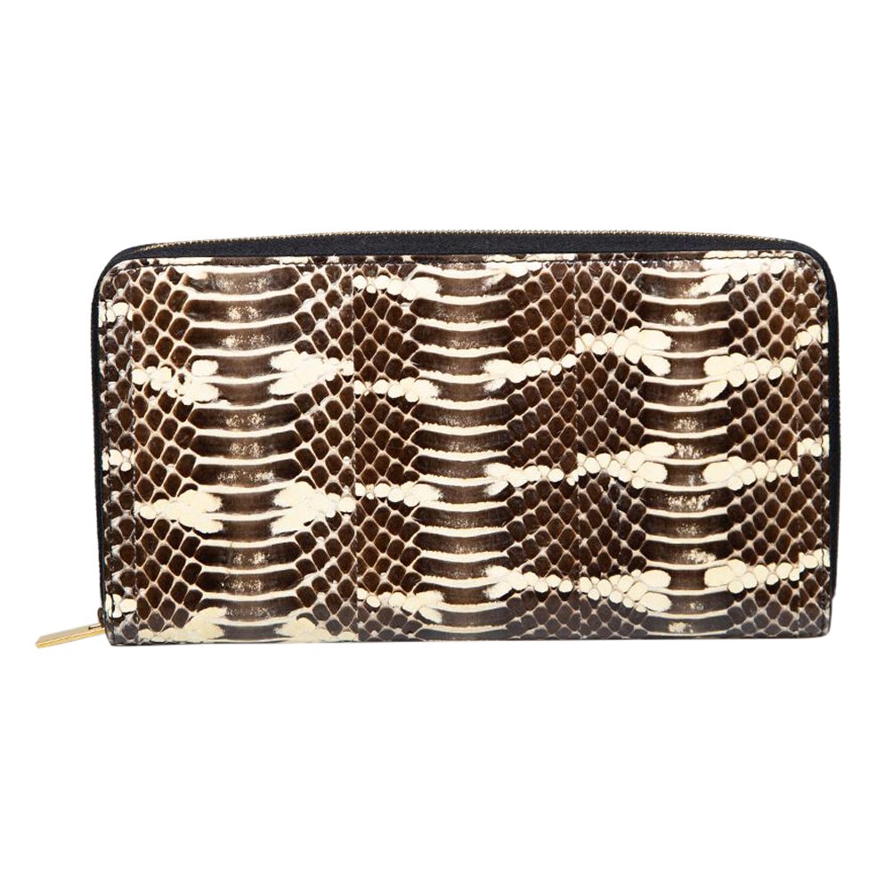 Céline Brown Python Leather Zip Around Wallet For Sale