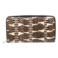 Used Céline Brown Python Leather Zip Around Wallet