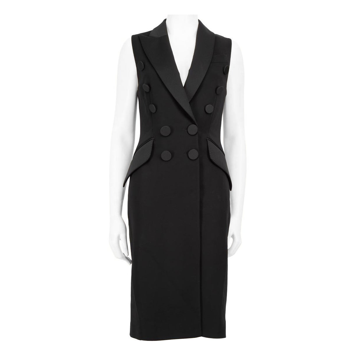 Moschino Moschino Couture! Schwarzer doppelreihiger ärmelloser Mantel mit schwarzer Taille Größe S im Angebot