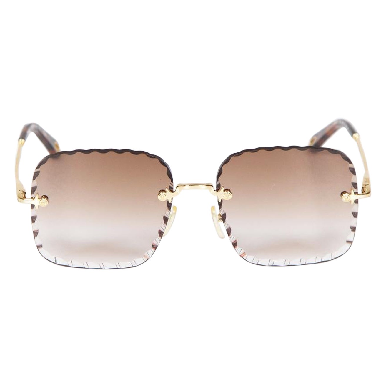 Chloé Brown Rimless Scalloped Square Sunglasses For Sale
