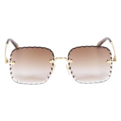 Used Chloé Brown Rimless Scalloped Square Sunglasses