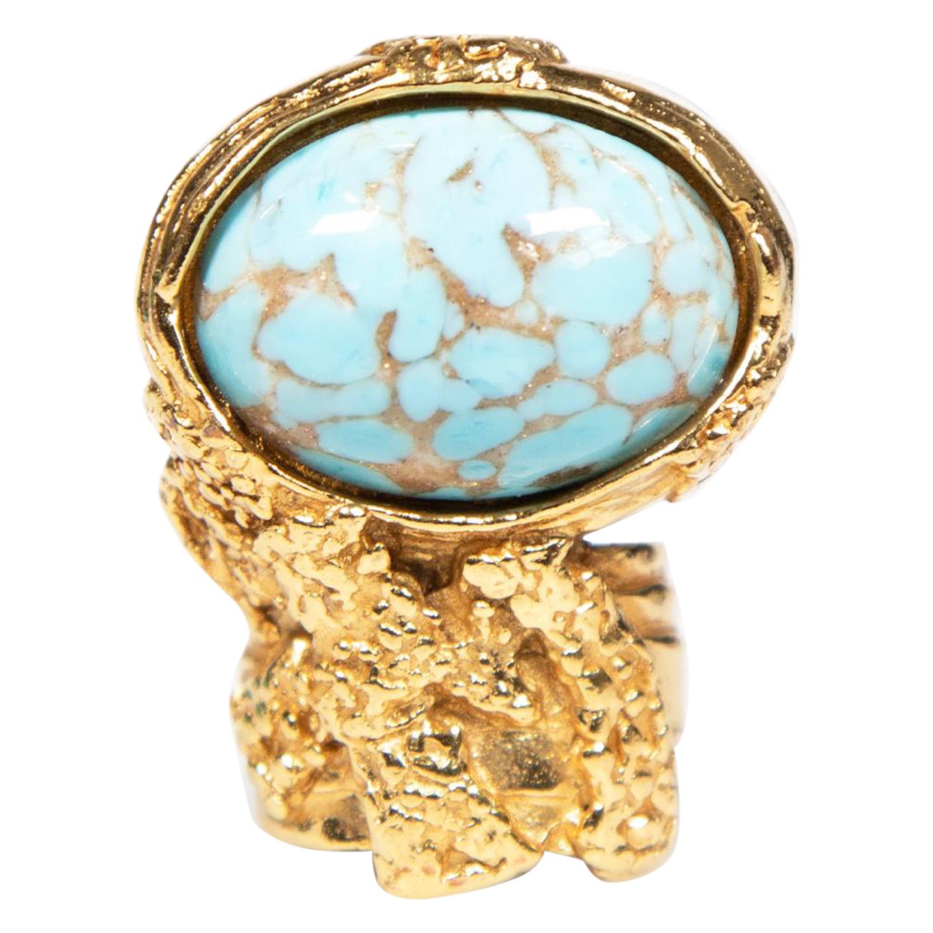 Saint Laurent Gold Turquoise Gem Arty Ring For Sale