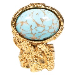 Saint Laurent Gold Turquoise Gem Arty Ring