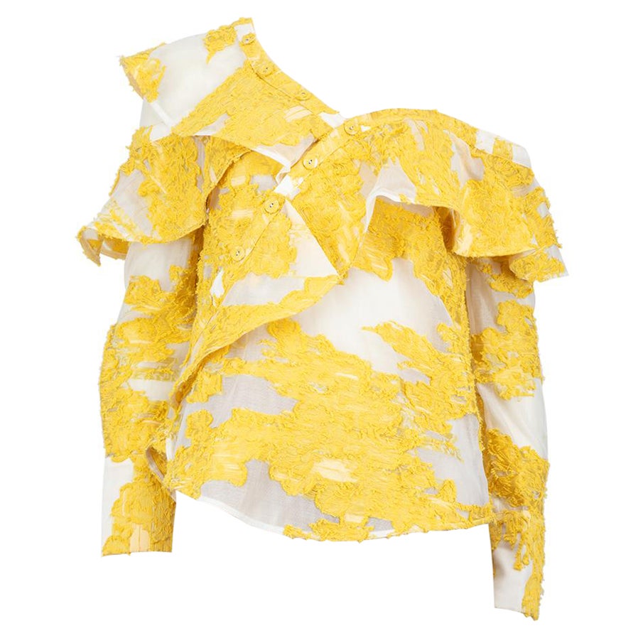 Self-Portrait Yellow Floral Asymmetric Ruffled Top Size XS For Sale