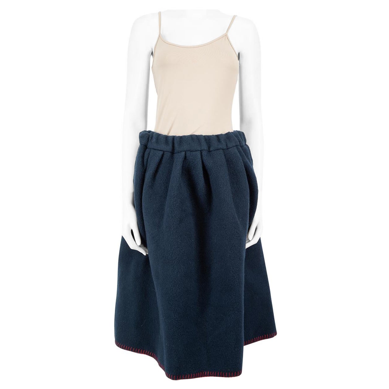 Comme Des Garcons Comme Des Garcons Girl Navy Felted Midi Full Skirt Size M For Sale