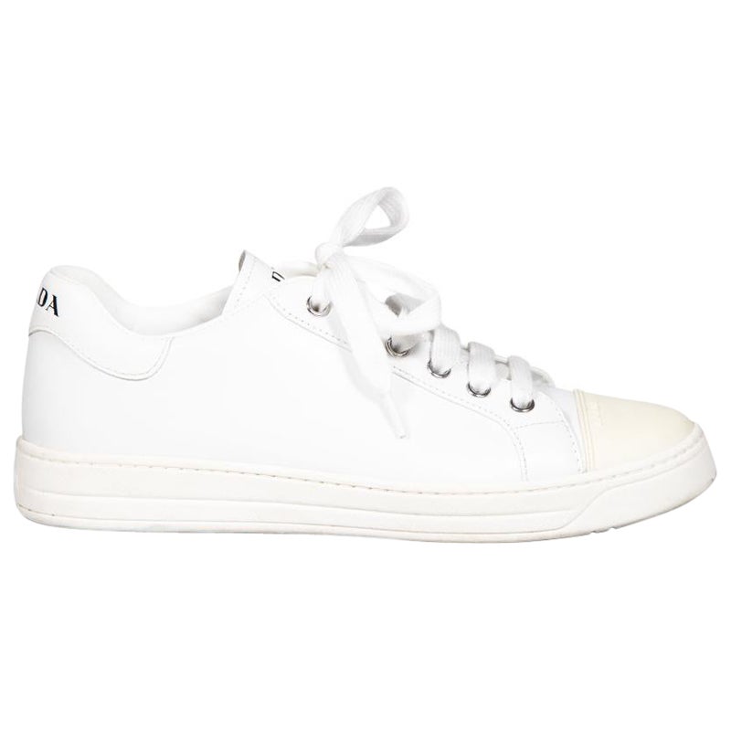 Prada White Leather Logo Trainers Size IT 37 For Sale