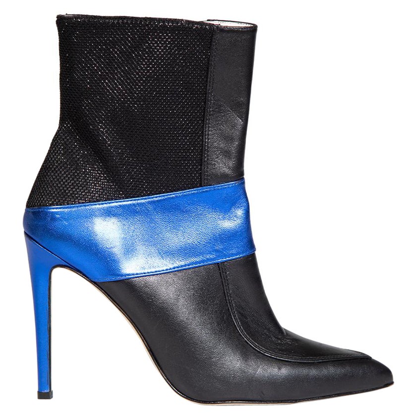 Terry de Havilland Black & Blue Leather Ankle Boots Size IT 37 For Sale