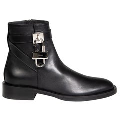 Used Givenchy Black Leather Lock Ankle Boots Size IT 36.5