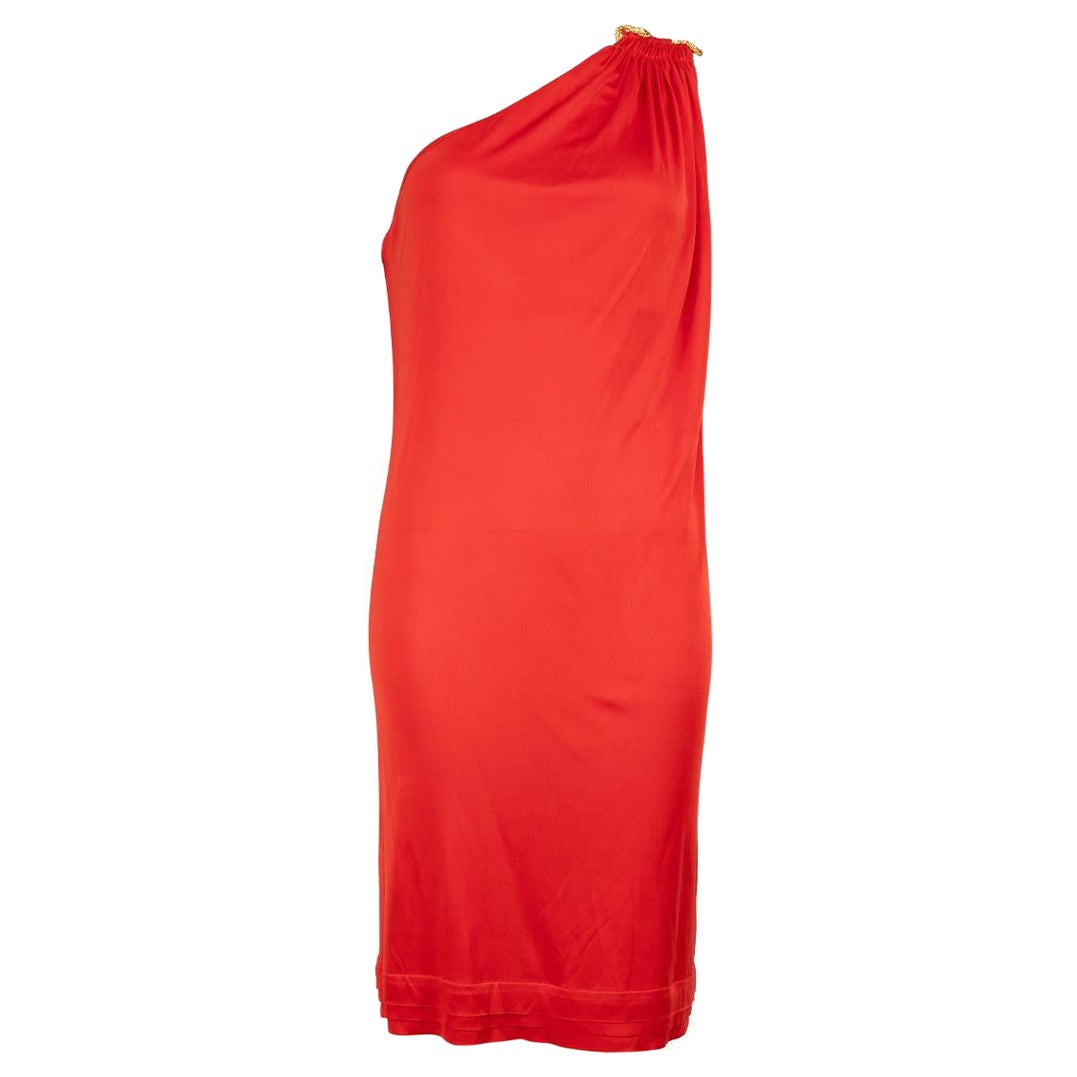 Roberto Cavalli Red One-Shoulder Drape Mini Dress Size L For Sale