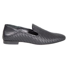 Used Bally Black Leather Woven Loafers Size IT 36