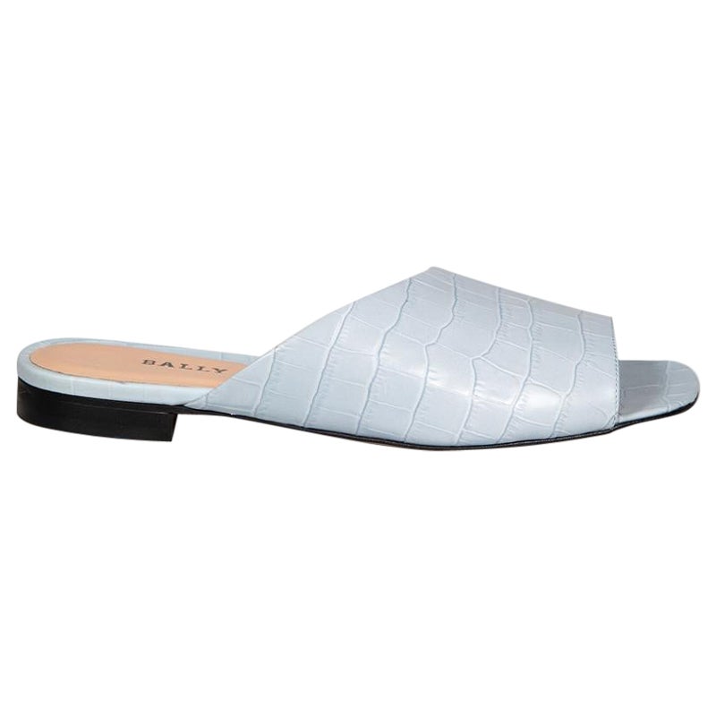 Bally Blue Leather Croc Embossed Slides Size IT 36 For Sale