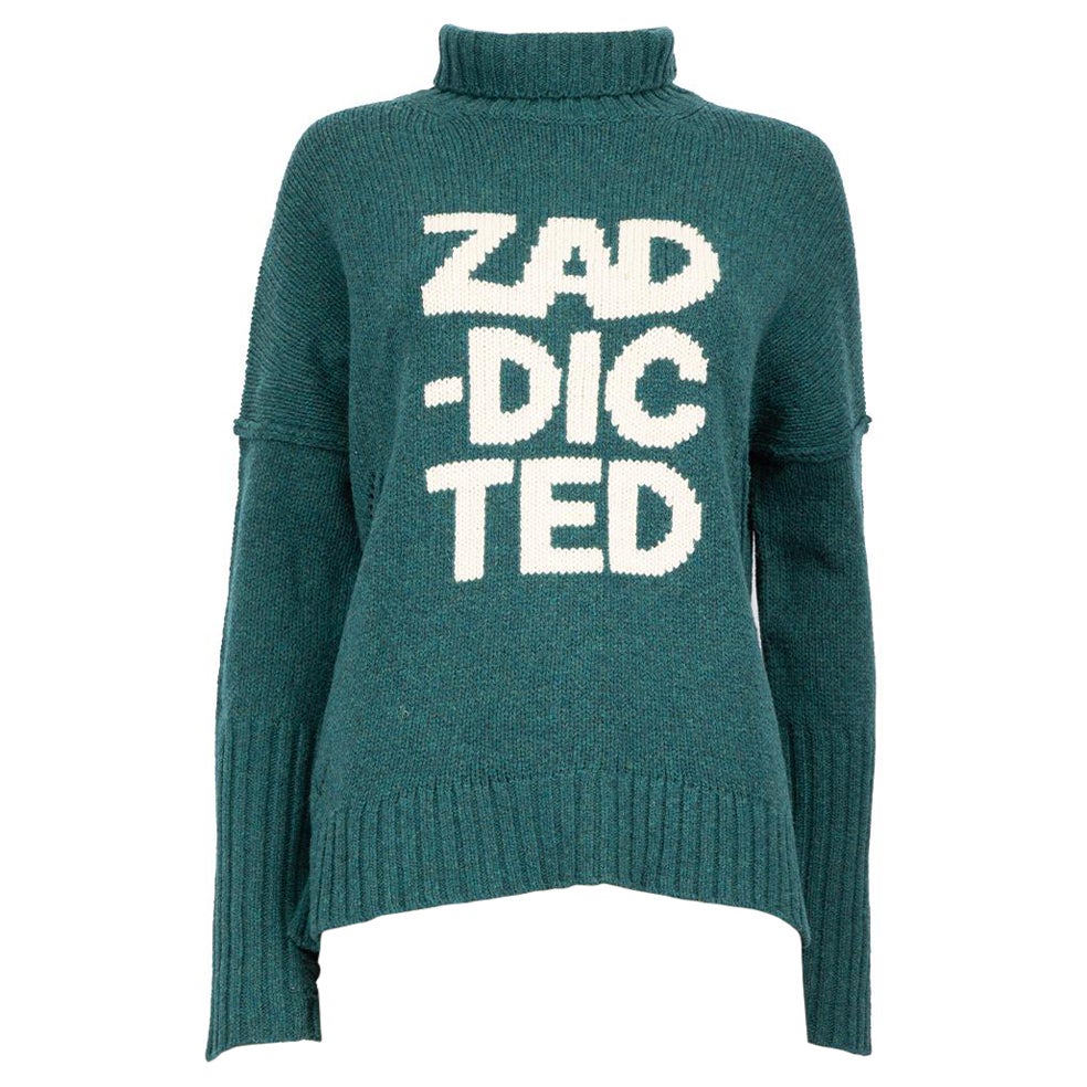 Zadig & Voltaire Green Wool Logo Turtleneck Jumper Size S For Sale