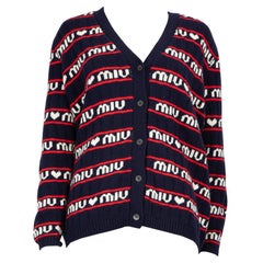Used Miu Miu Logo-Intarsia Wool Knit Cardigan Size XS