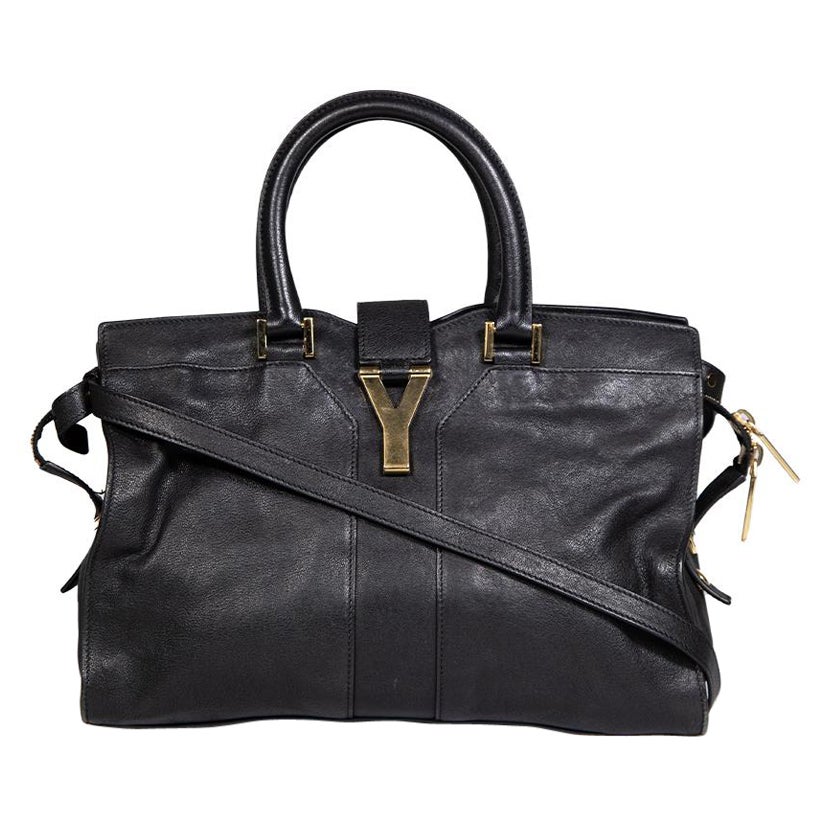 Saint Laurent Black Leather Small Chyc Cabas Tote For Sale